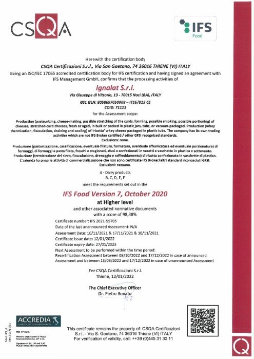 CERTIFICAZIONE IFS FOOD